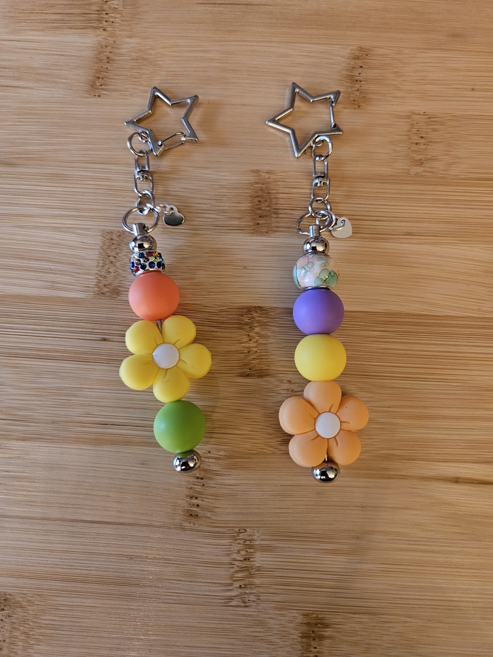 ☆Floral Bead Keychain - Yellow & Green Flower Charm